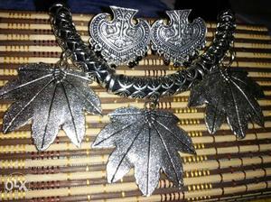 Three Silver Maple-leaf Shape Pendants Of Necklace
