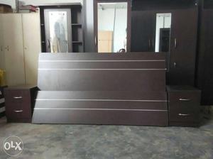 Two Brown Wooden Nightstands