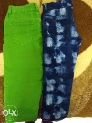 Two Pairs Of Green And Blue Pants