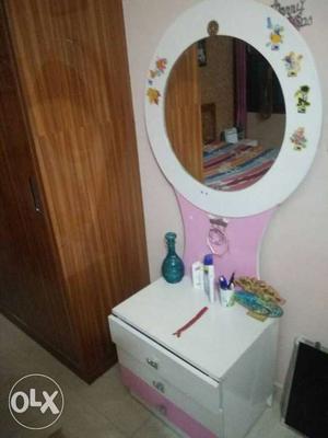 White And Pink Wooden Dresser With Mirror