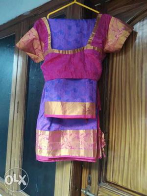 Women's Purple, Blue And Gold Sari
