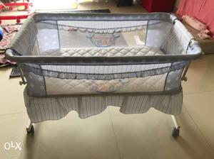Baby's Quilted Grey And White Travel Cot