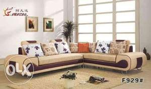 Beige And Brown Leather Corner Sofa