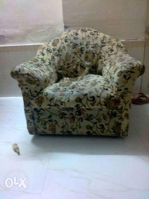 Beige, Green, And Yellow Floral Fabric Sofa Chair