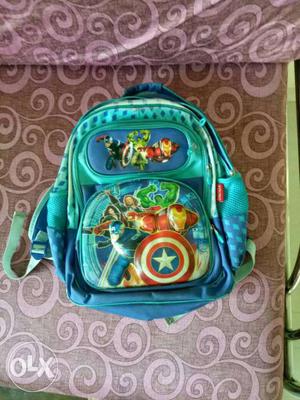 Blue And Green Avengers Backpack with raincoat