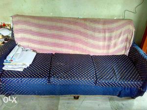 Blue And White Polka Dot 3-seat Couch