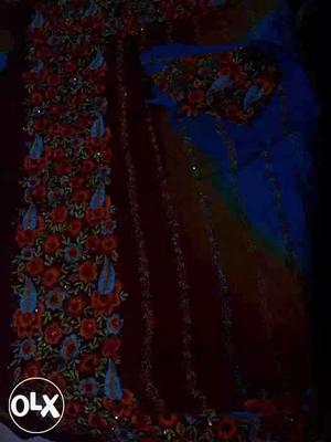 Blue, Red And orange Floral Textile