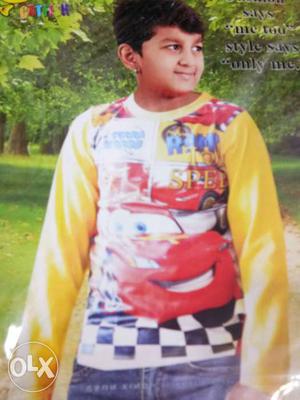 Boy's Red And Yellow Cars Lightning McQueen Long-sleeved