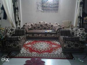 Brown And White Floral Velvet Cushioned Living Room
