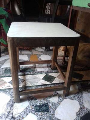 Brown And White Wooden End Table