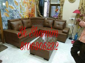 Brown Leather Sectional Couch Set