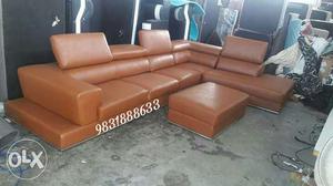 Brown Leather Sectional Sofa With Ottoman
