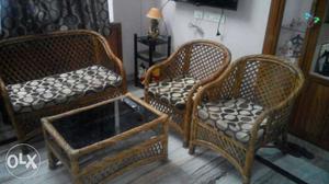 Cane sofa set with hdf cushions (2+1+1) with