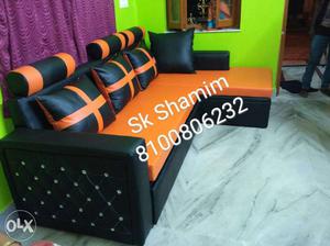 Orange And Black Leather Sectional Couch