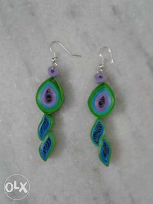Pair Of Green-blue-and-purple Hook Earrings