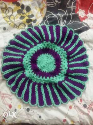 Purple And Green Knitted Doily