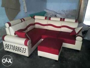 Red And White Suede Sectional Couch