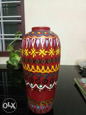 Red, Black And White Ceramic Vase