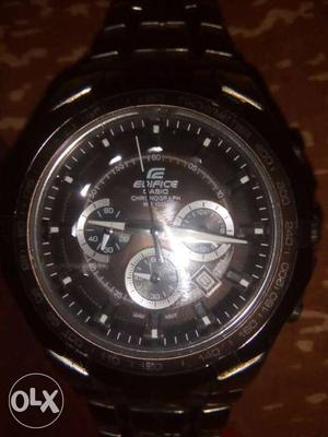 Round Black Framed Edifice Chronograph Watch With Black Link