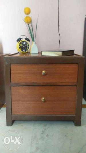 SET OF 2 Brown Wooden 2-drawer Side table