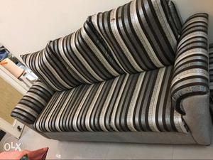 White And Black Striped Leather Couch