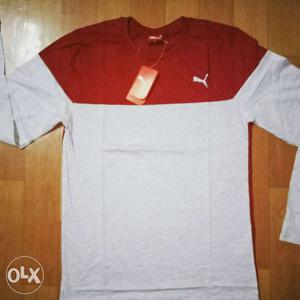 White And Red Puma Crew-neck Shirt