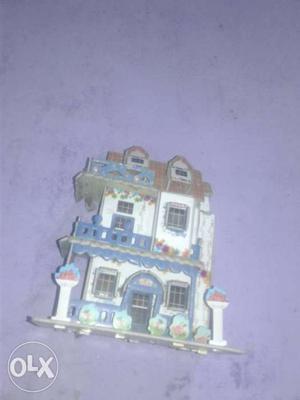 White, Blue, And Brown 2-storey House Miniature