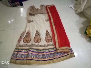 White, Red, And Brown lehnga