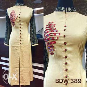 Women's Brown And Red Long-sleeved Casual Dress