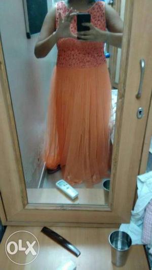Women's Orange Sleeveless Gown
