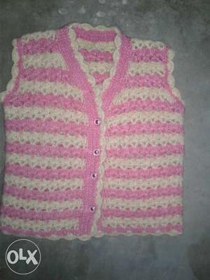 Baby's Pink And White Knitted Vest