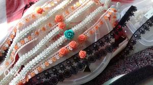 Customised Black, White, And Orange Choker Necklaces
