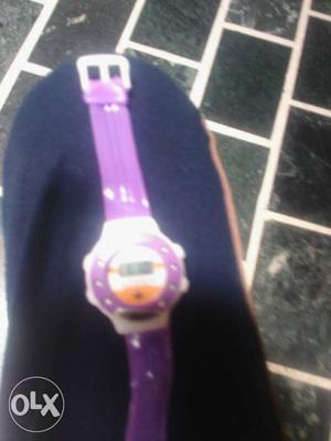 Round Purple And White Digital Watch