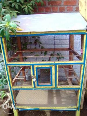 Yellow And Blue Wooden Pet Cage