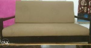 9 seater Brown teak Wood Base Futon Chair With Beige Pad