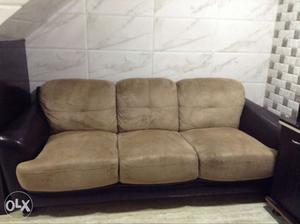 Black And Brown Suede 3-seat Sofa