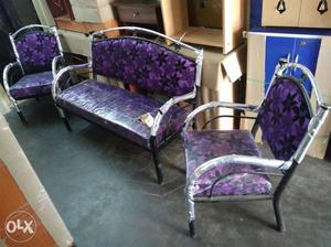 Black And Purple Steel Couch And Two Armchairs