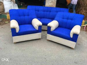 Blue-and-white Couch Set