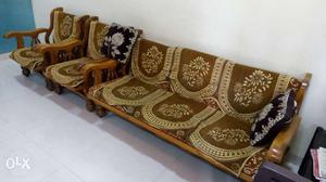 Brown Fabric Padded Sofa Wooden Frame