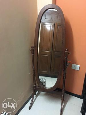Brown Wooden Framed Oval Stand Mirror