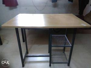 Brown Wooden Top Desk With Metal Based