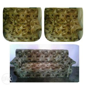 Collage Photo Of Brown Fabric 3-piece Sofa Set