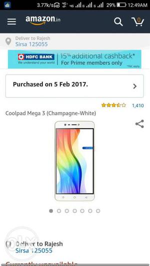 Coolpad Mega 3 White (6 Months Old)