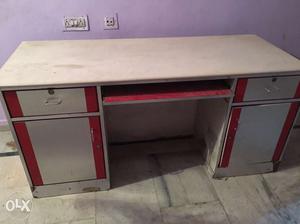 Gray And Red Wooden Dual-pedestal Desk