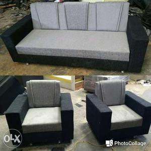 Gray Three Seater Couch And Armchairs