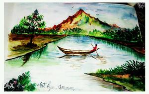 Man Riding Boat Paintiong