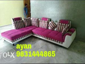 Pink And White Tufted Sectional Sofa