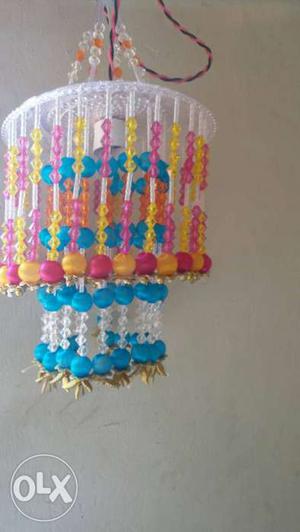Pink, Blue, White, And Yellow Beaded Hanging Ornament