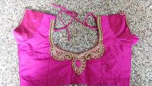 Pink coloured designer silk blouse with patch