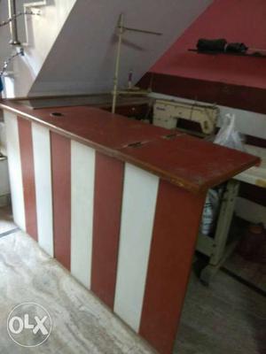 Red And White Wooden Bar Desk